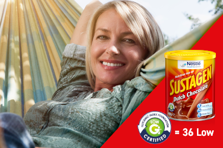 Sustagen dutch chocolate is low GI nutritional drink